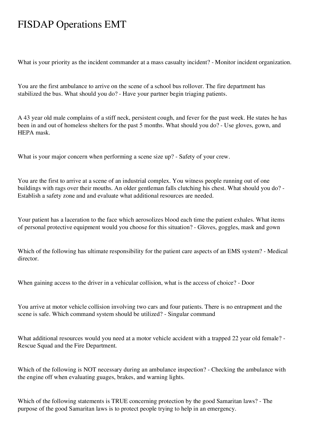 Preview image for FISDAP operations Questions And Answers  2023